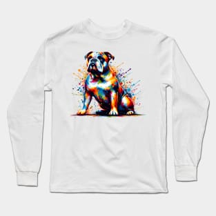 Colorful American Bulldog in Abstract Splash Art Style Long Sleeve T-Shirt